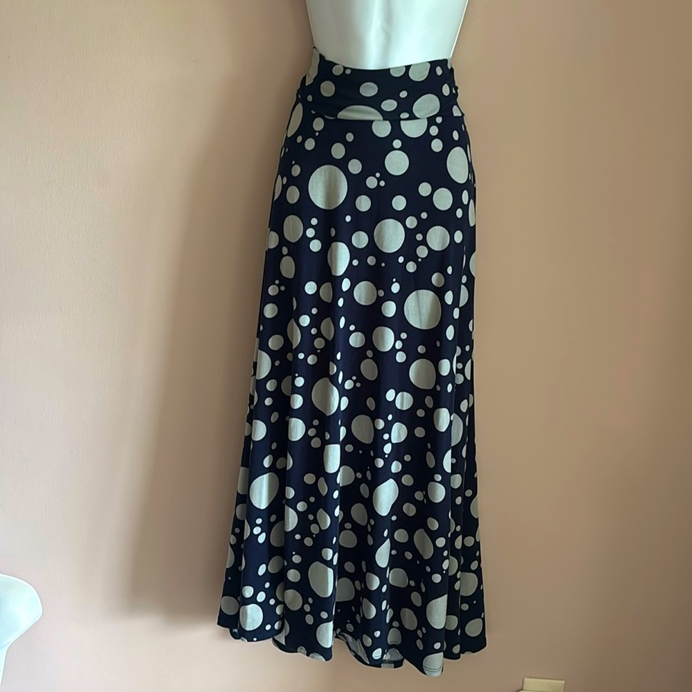 LuLaRoe Navy and Light Blue Polka Dot Long Skirt.